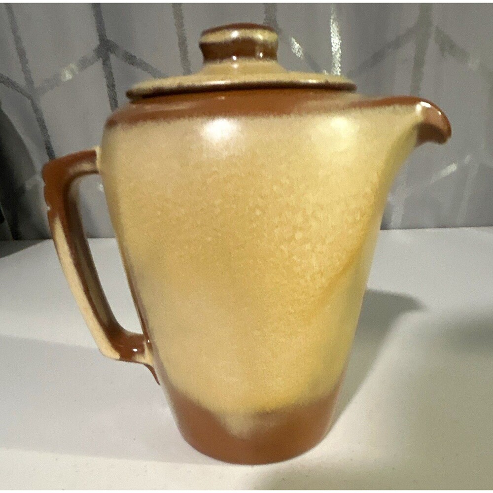 Frankoma 5T 1 Qt Beige/Brown Two-Tone Drip Glaze Coffee Pot w/ Lid